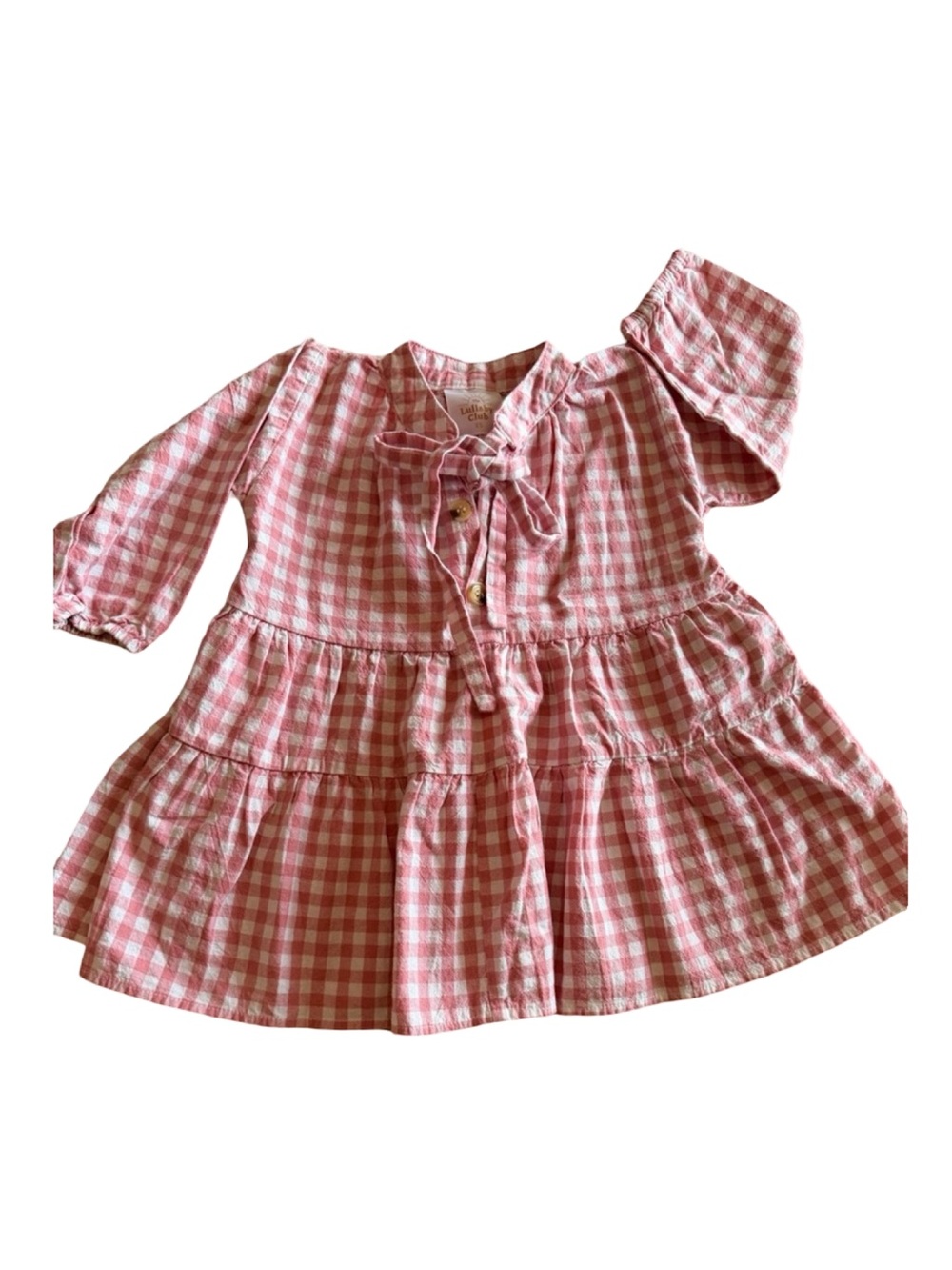 The Lullaby Club Pink Gingham Tie-Neck Tiered Dress